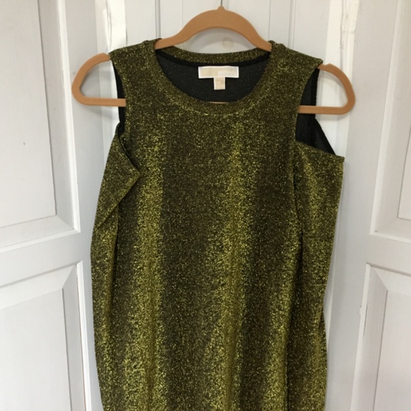 MICHAEL Michael Kors Metallic Green-Gold Cold Shoulder Tunic - Picture 2 of 15